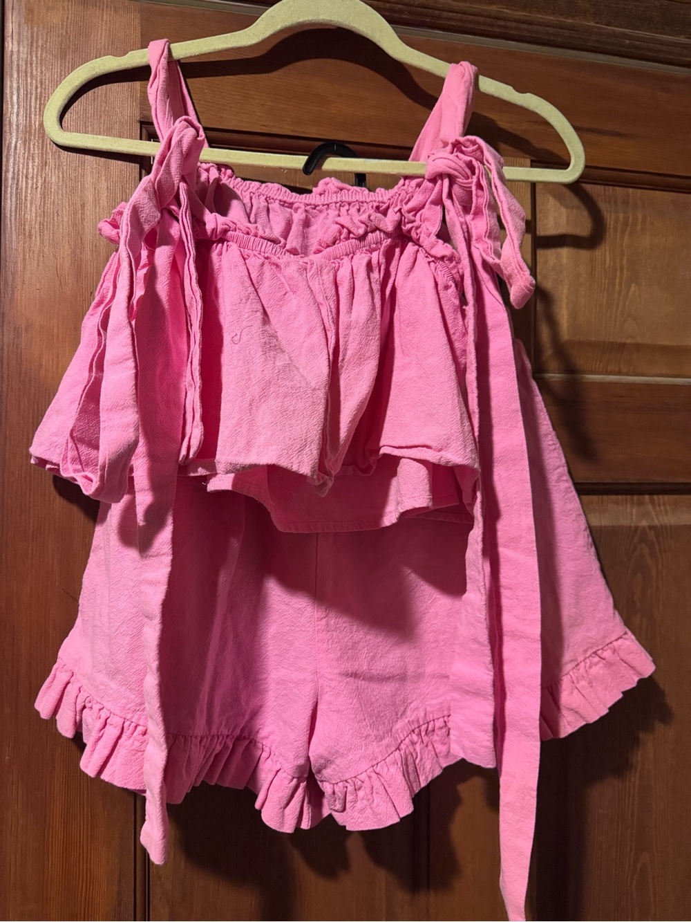 SHEIN Pink Ruffle Tank Top and Shorts Set